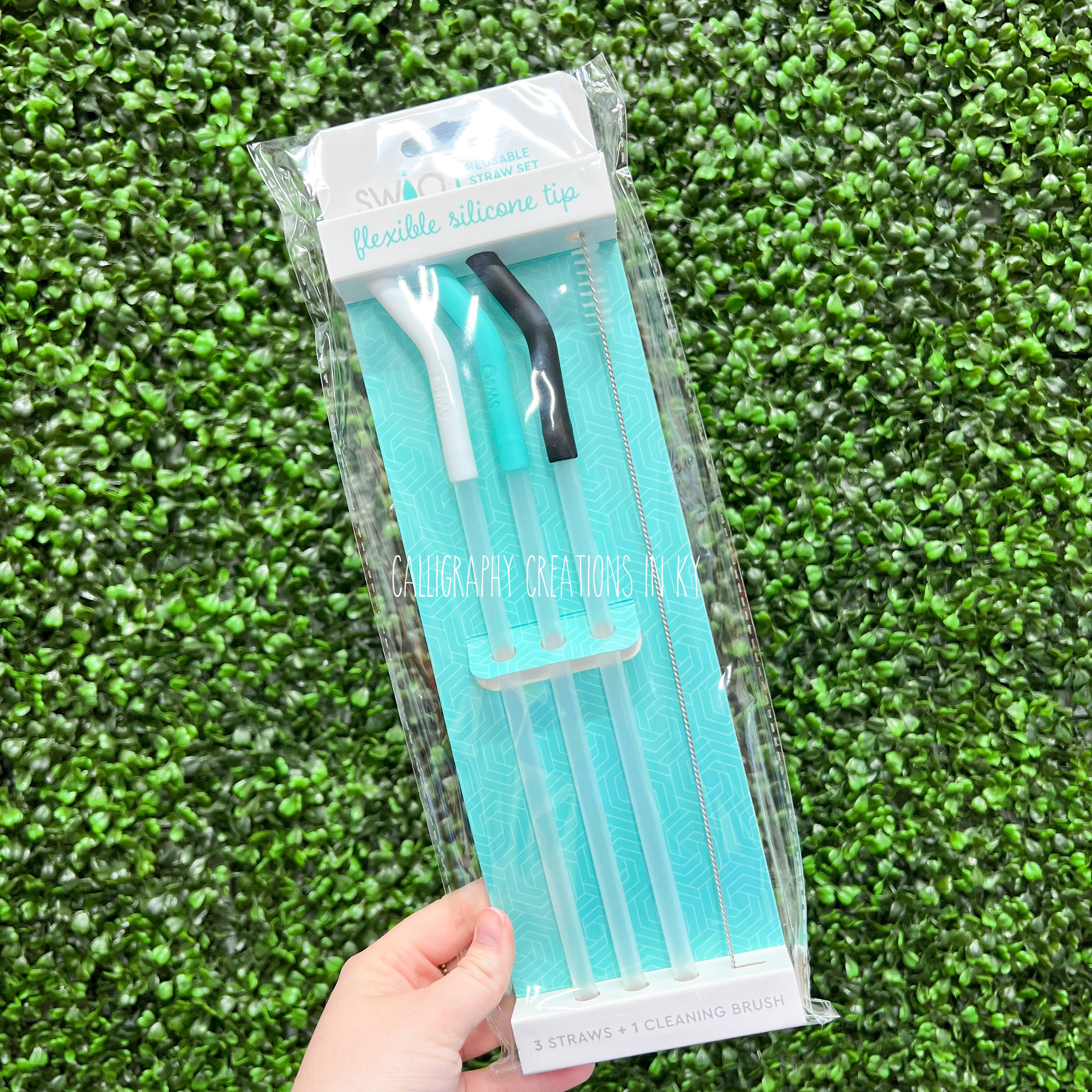 Swig Reusable Mega Mug Straw Set White/Aqua/Black