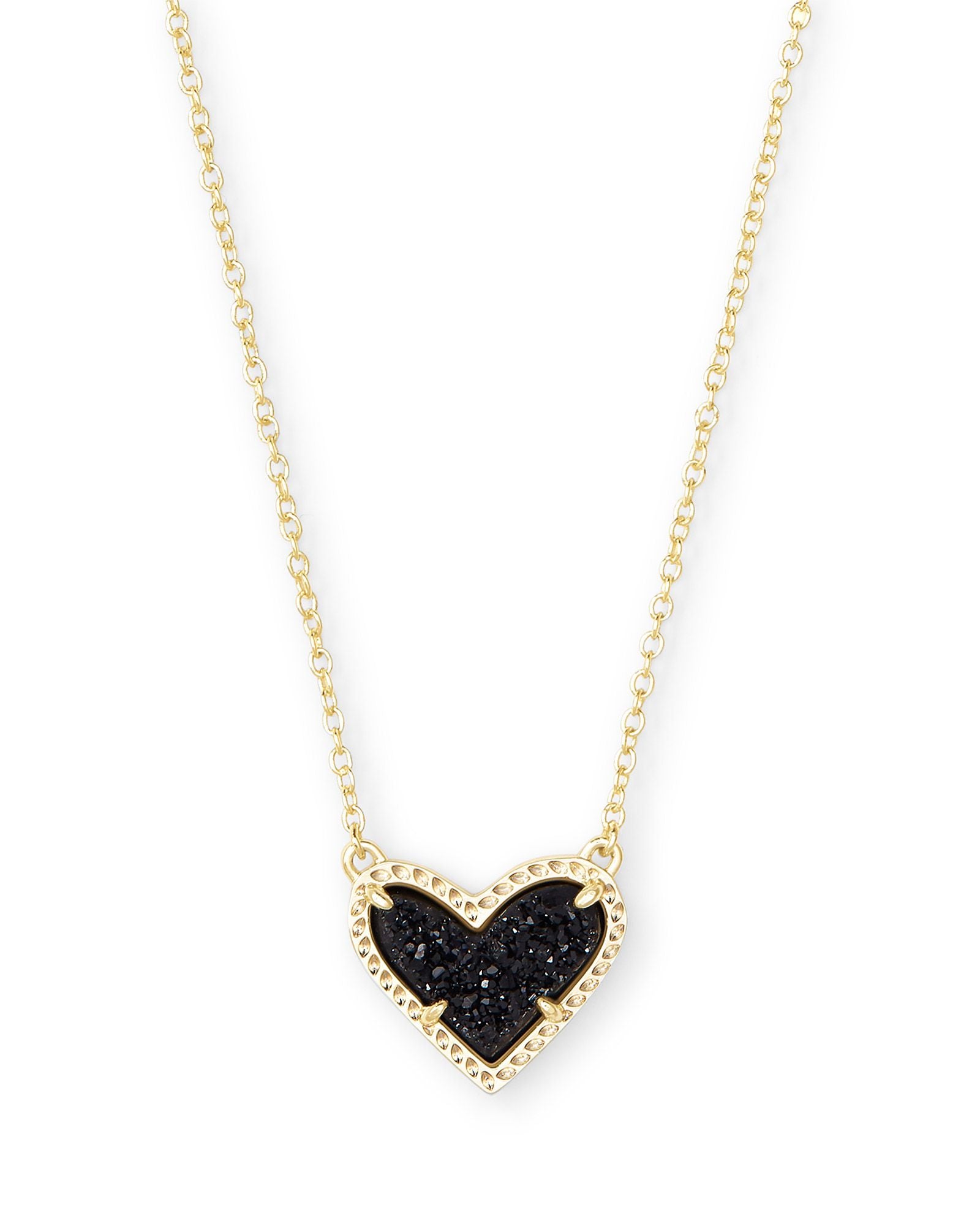 Ari Heart Rose Gold Pendant Necklace in Pink Drusy