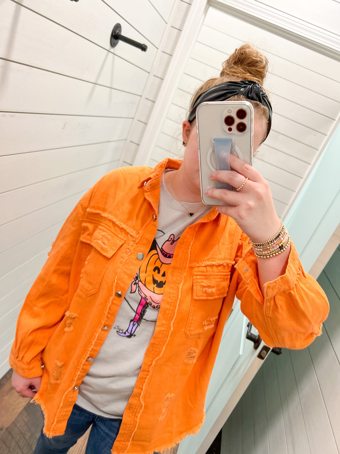 Orange Distressed Shacket