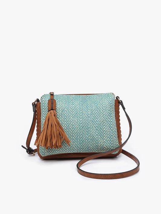 Teal/Tan Pattern Sabrina Crossbody Purse