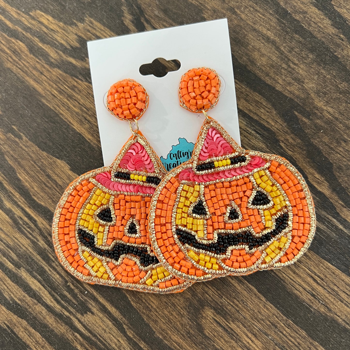 Seed Bead Jack O Lantern Earrings