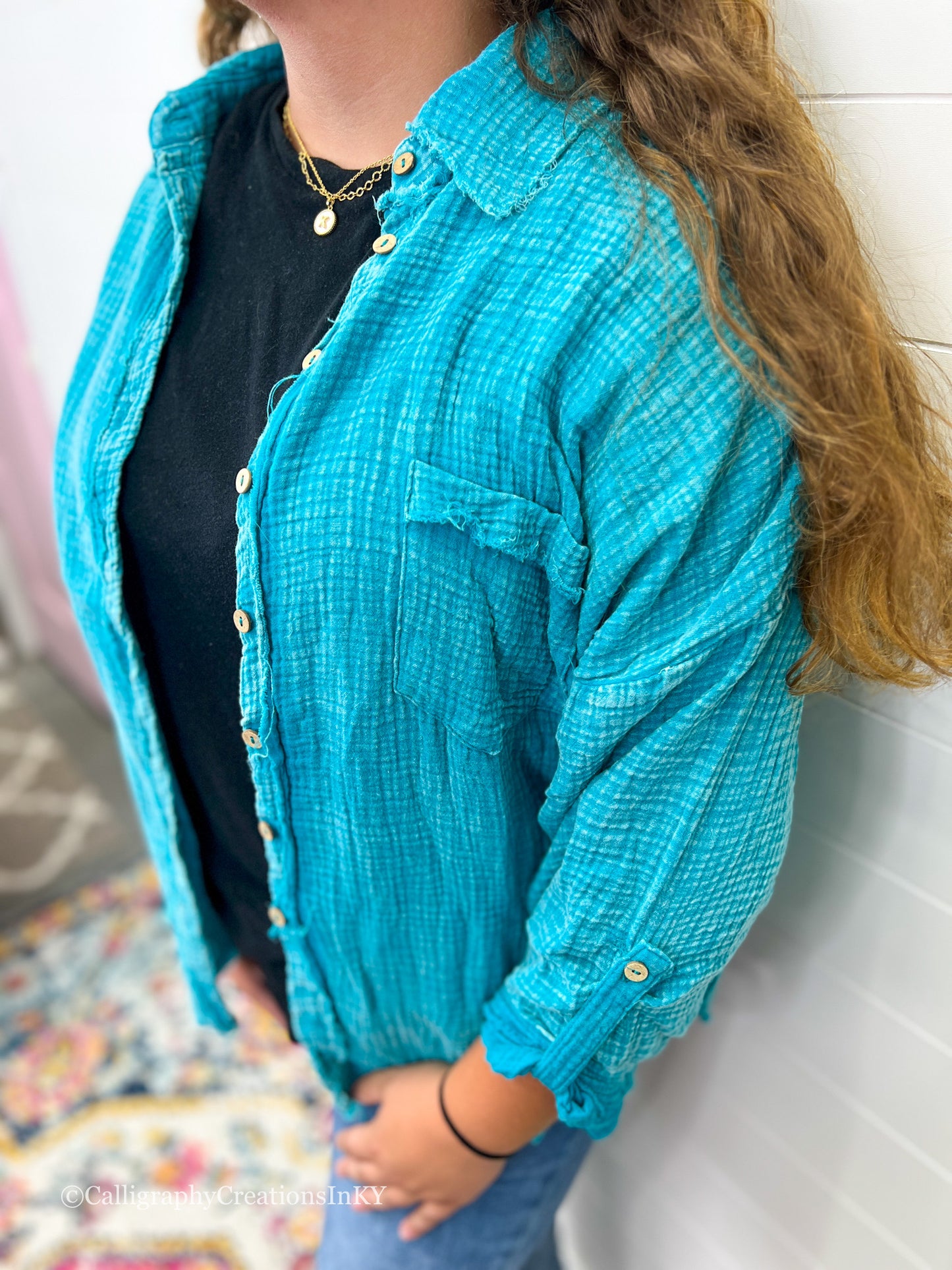 Teal | Washed Button Down Shirt