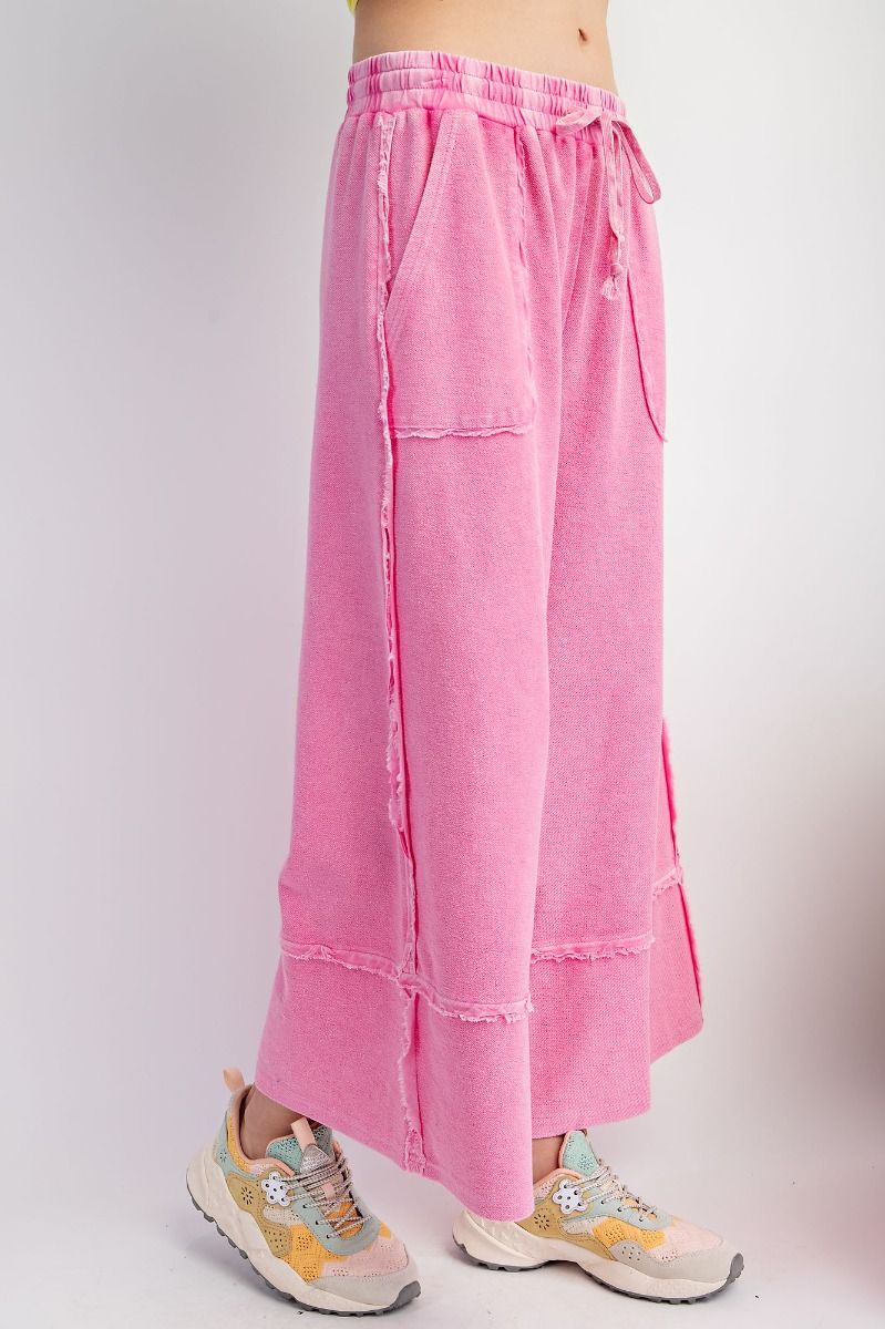 Hot Pink • Mineral Washed Terry Knit Palazzo Pants