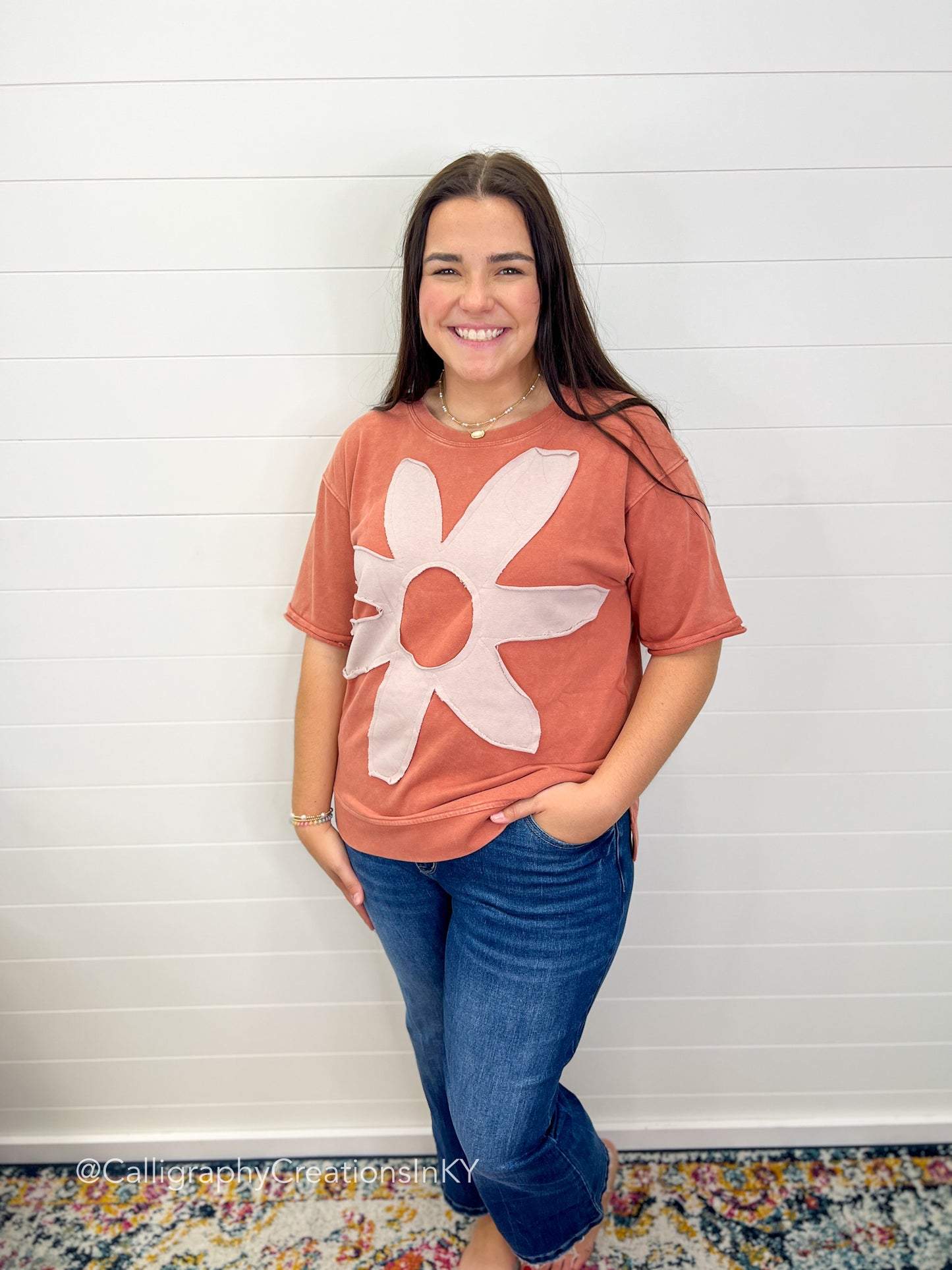 Taupe Flower Patch Top