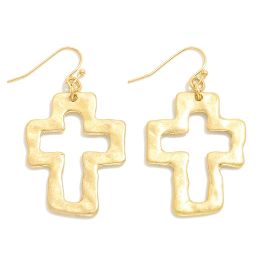 Gold • Hammered Cross Earrings