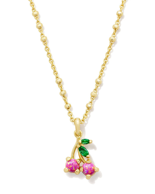 Kendra Scott Cherry Short Pendant Necklace - Gold Berry Kyocera Opal