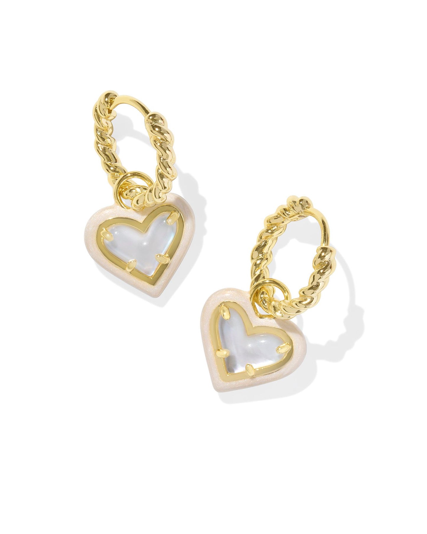 Kendra Scott Ari Heart Enamel Frame Huggie Earrings - Gold Ivory Mother of Pearl