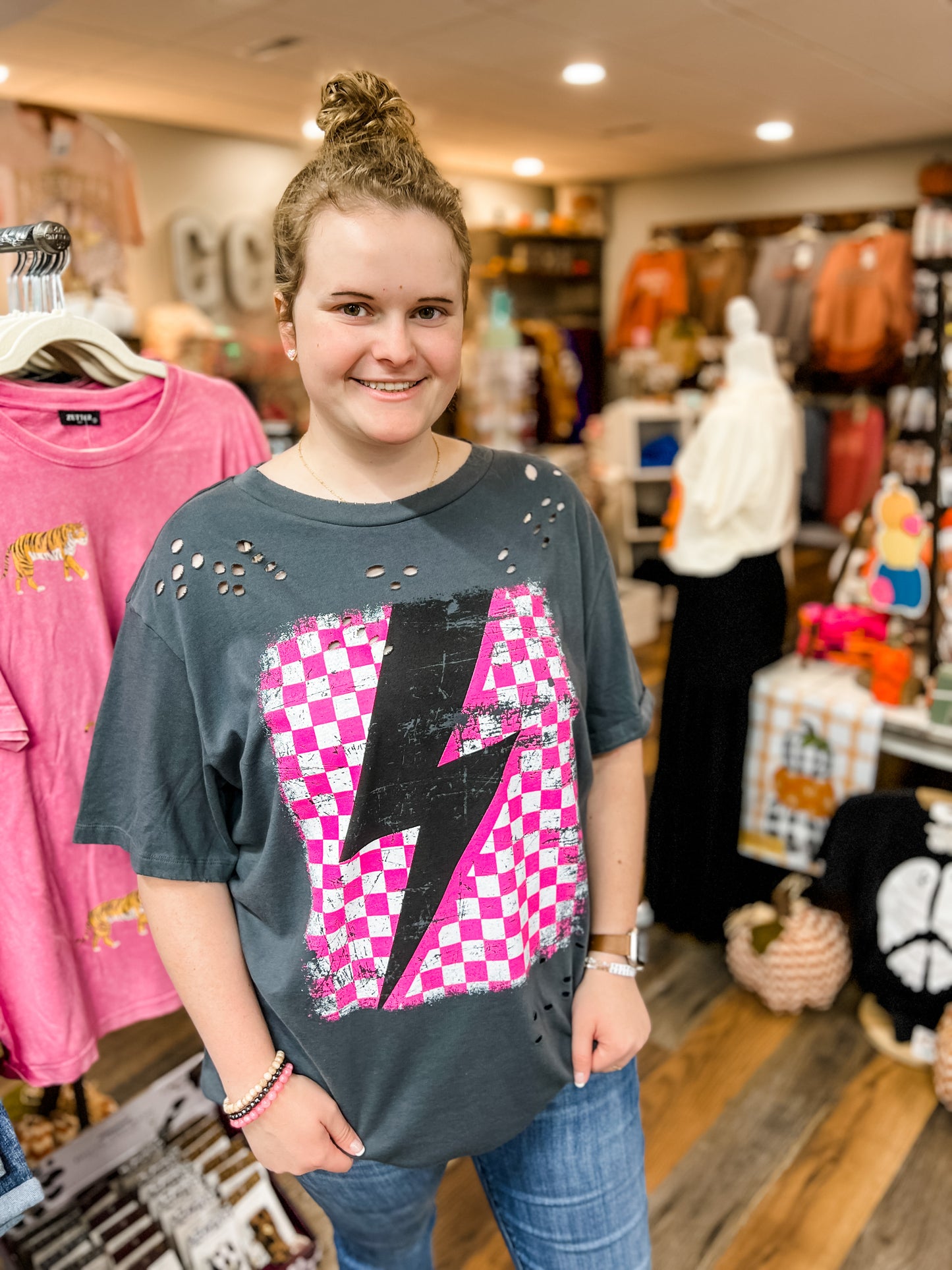 Slate Checkered Bolt Distressed Tee