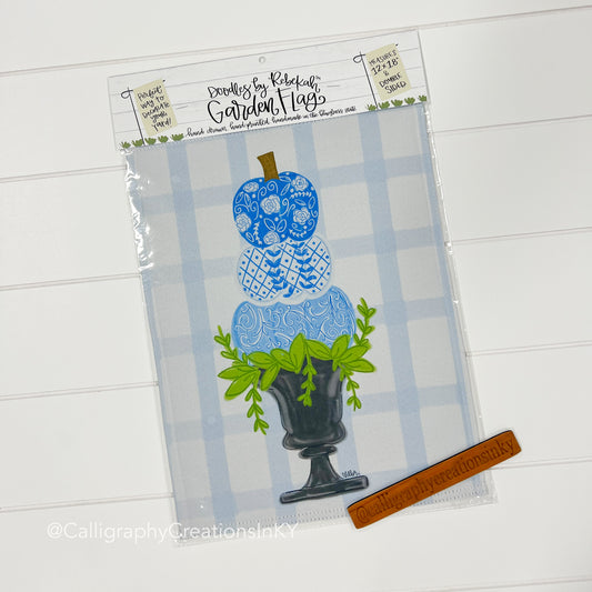 Blue Pumpkins Topiary Doodles By Rebekah Garden Flag