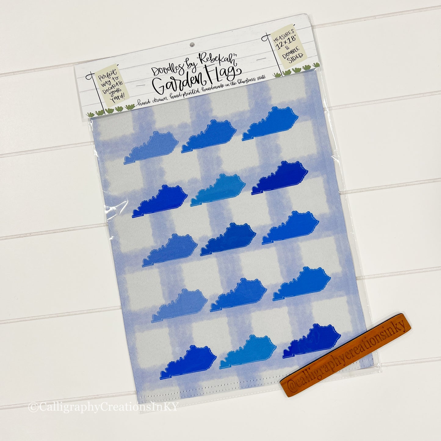 Blue Gingham KY Doodles By Rebekah Garden Flag