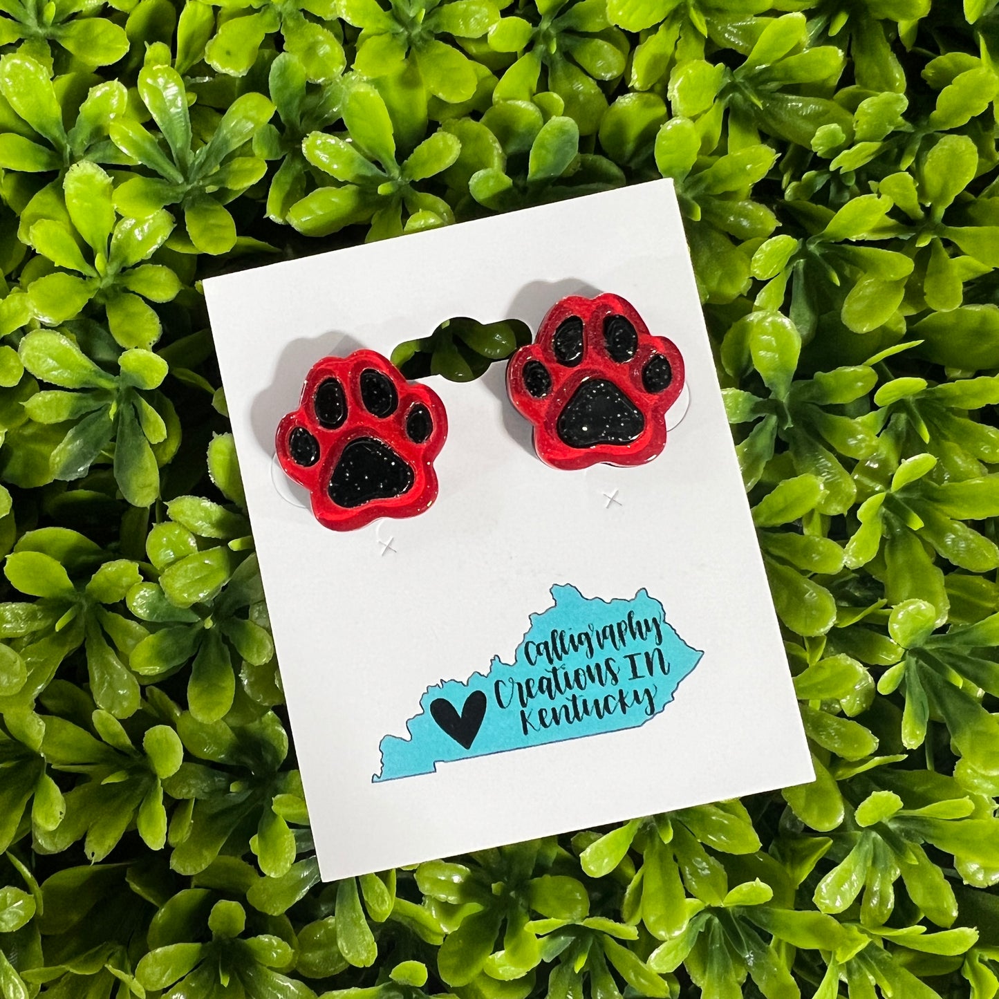 Red/Black Paw Stud Earrings