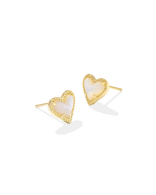 Kendra Scott Ari Heart Stud Earrings - Gold Ivory Mother of Pearl