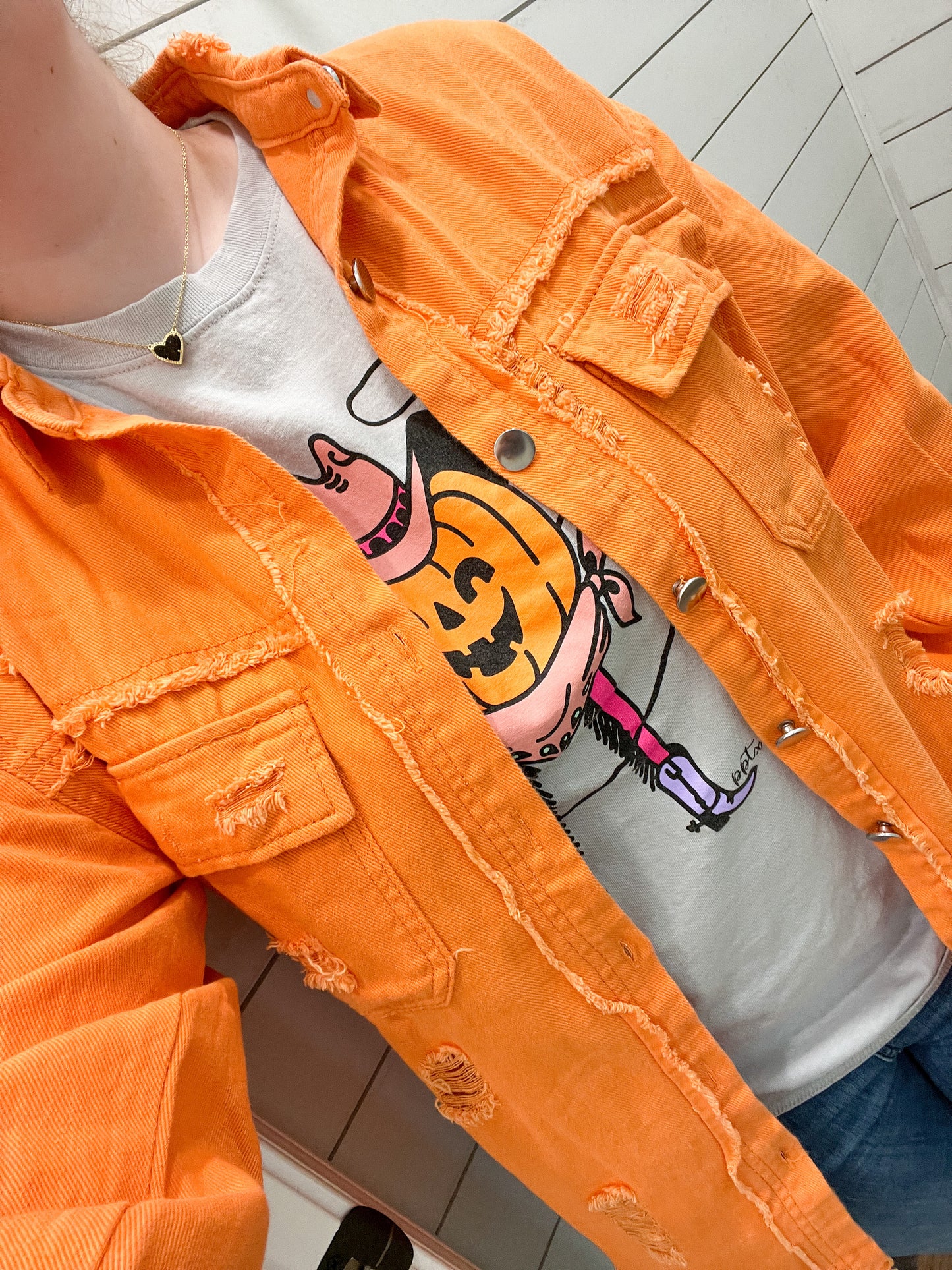 Orange Distressed Shacket