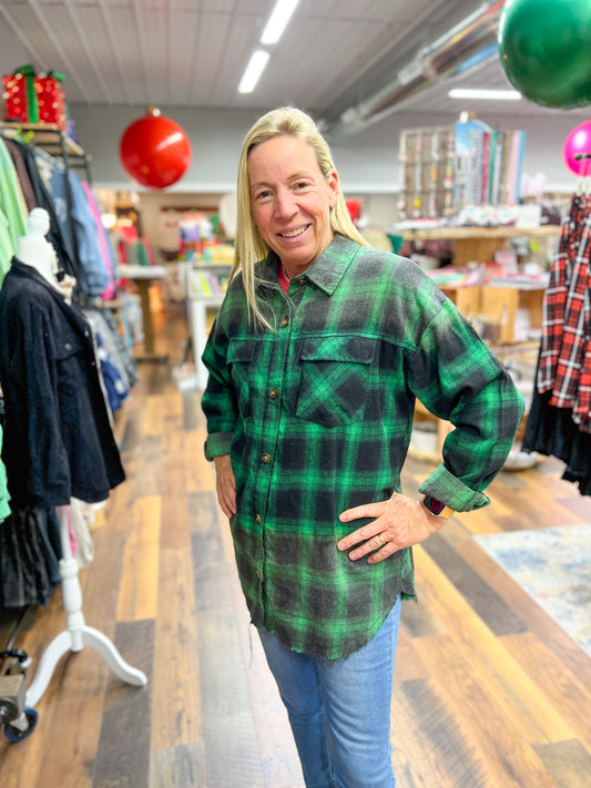 Faded Green Plaid Distressed Flannel