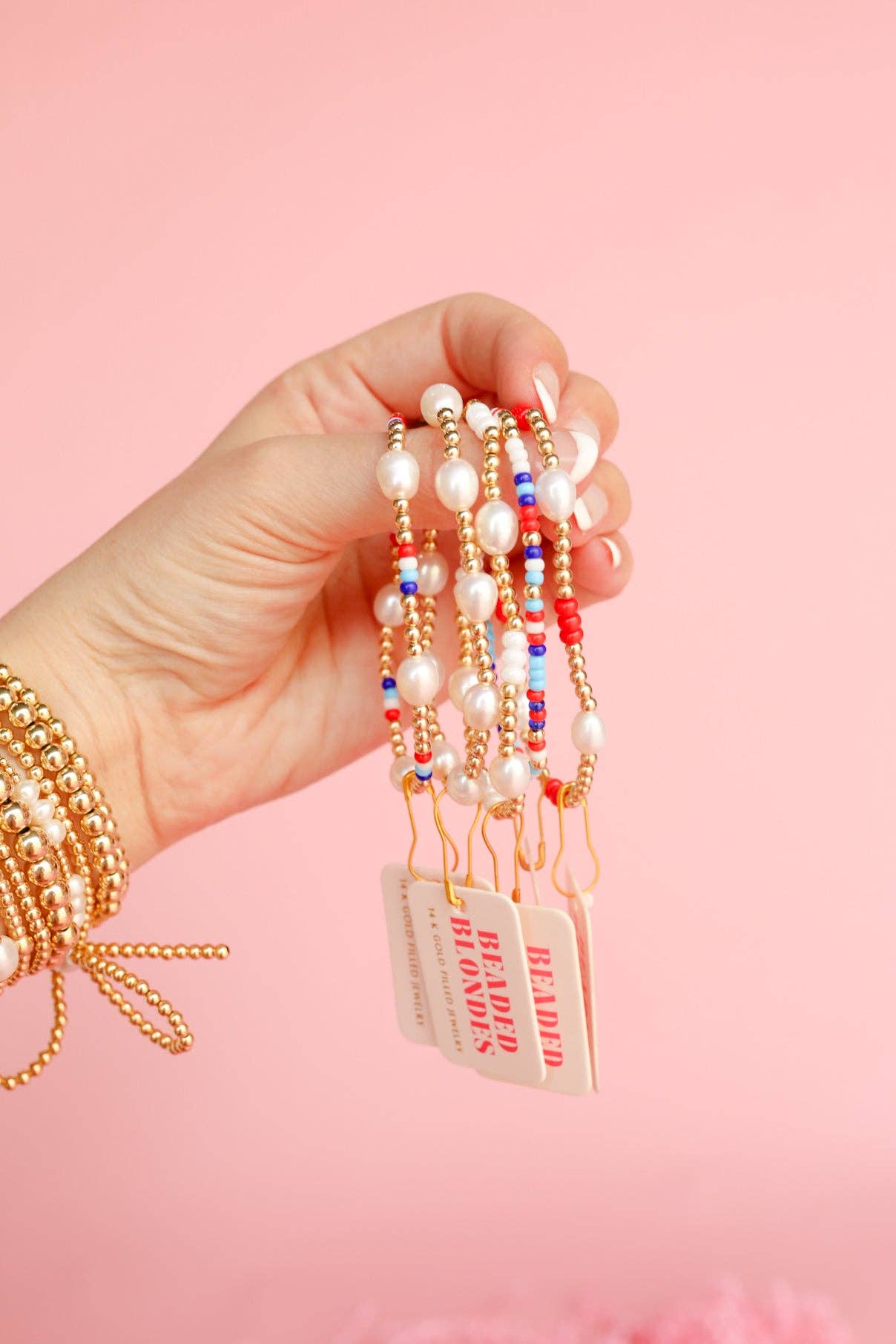 Red White & Blues Pearl Poppi Bracelet • Beaded Blondes