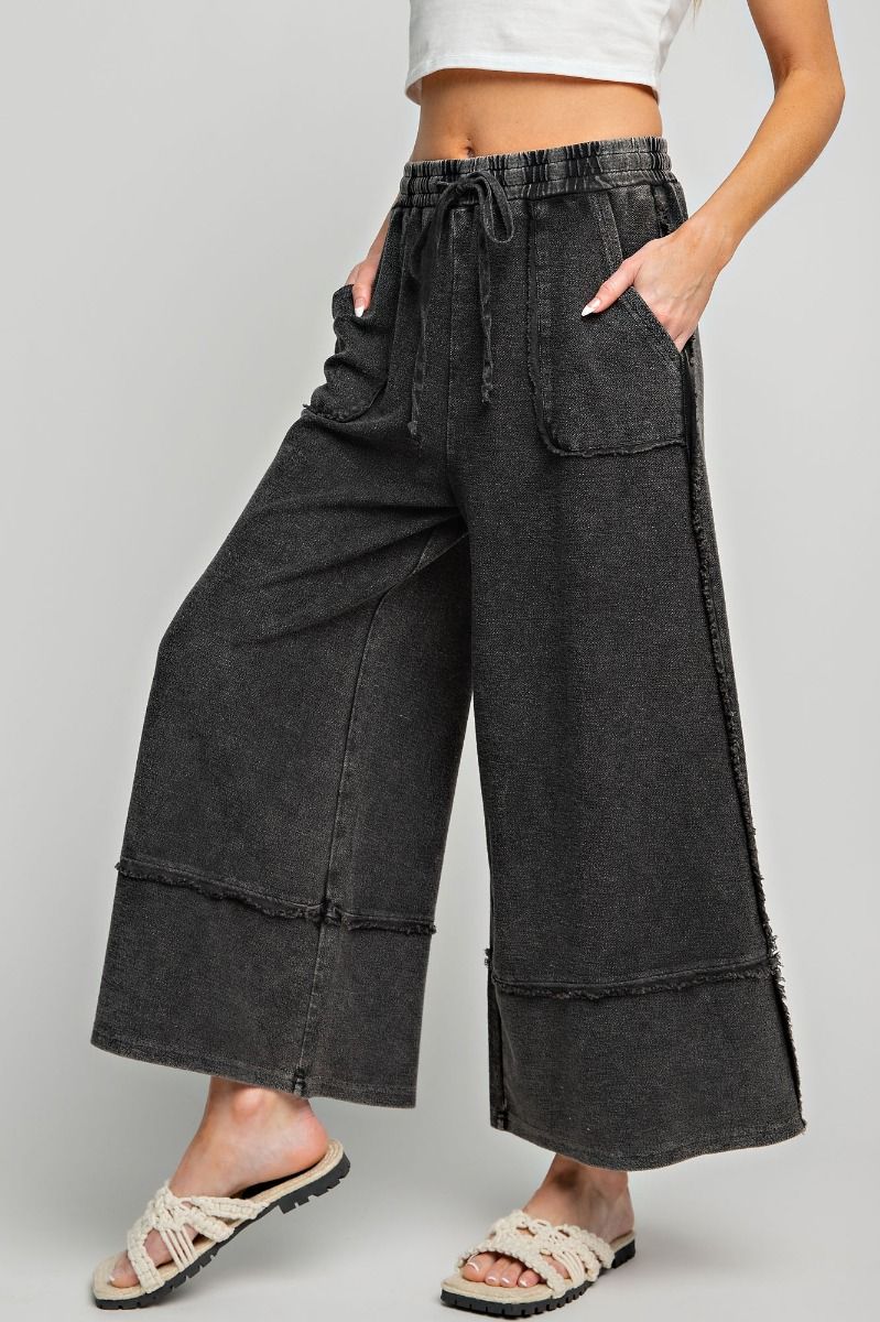 Black • Mineral Washed Terry Knit Palazzo Pants