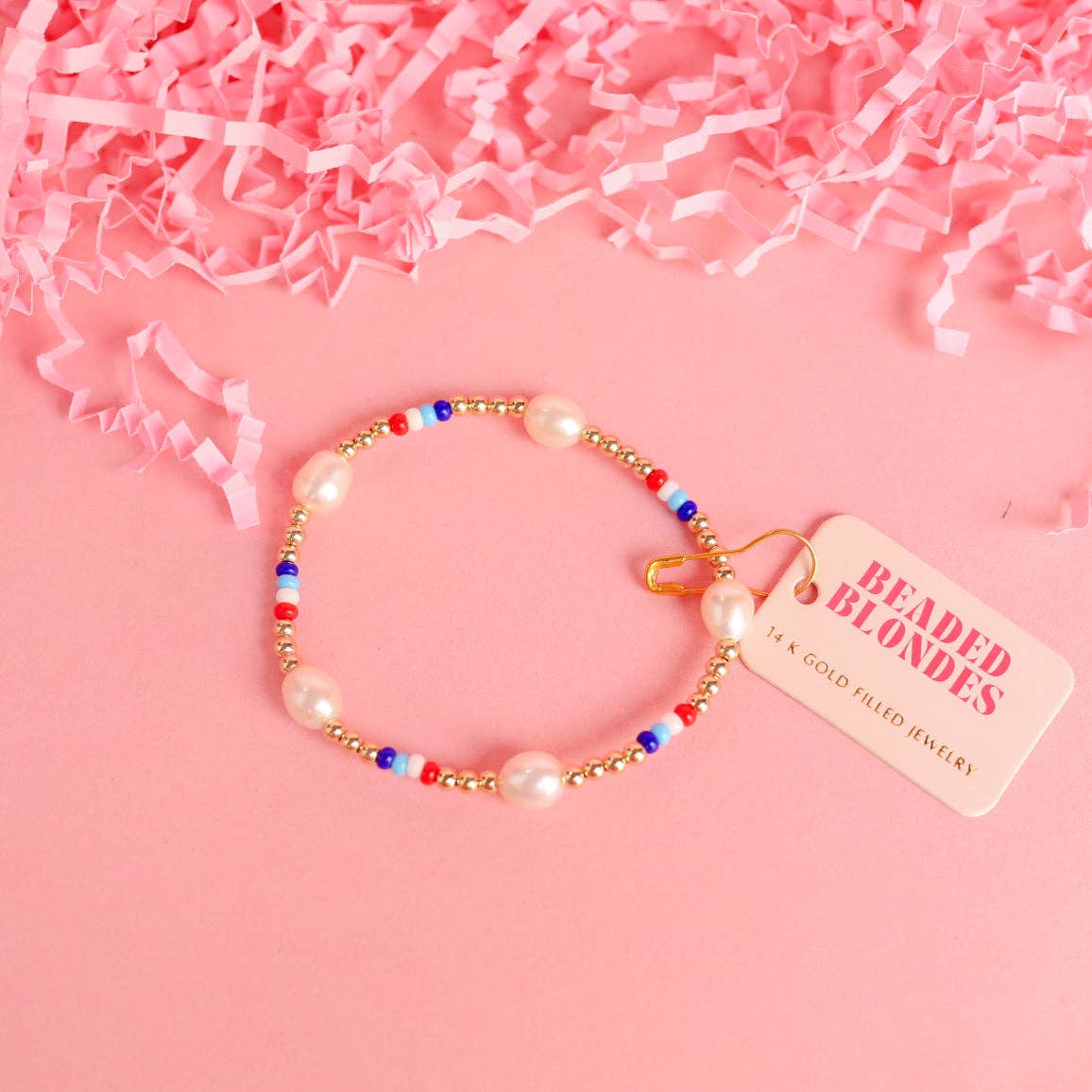 Red White & Blues Pearl Poppi Bracelet • Beaded Blondes