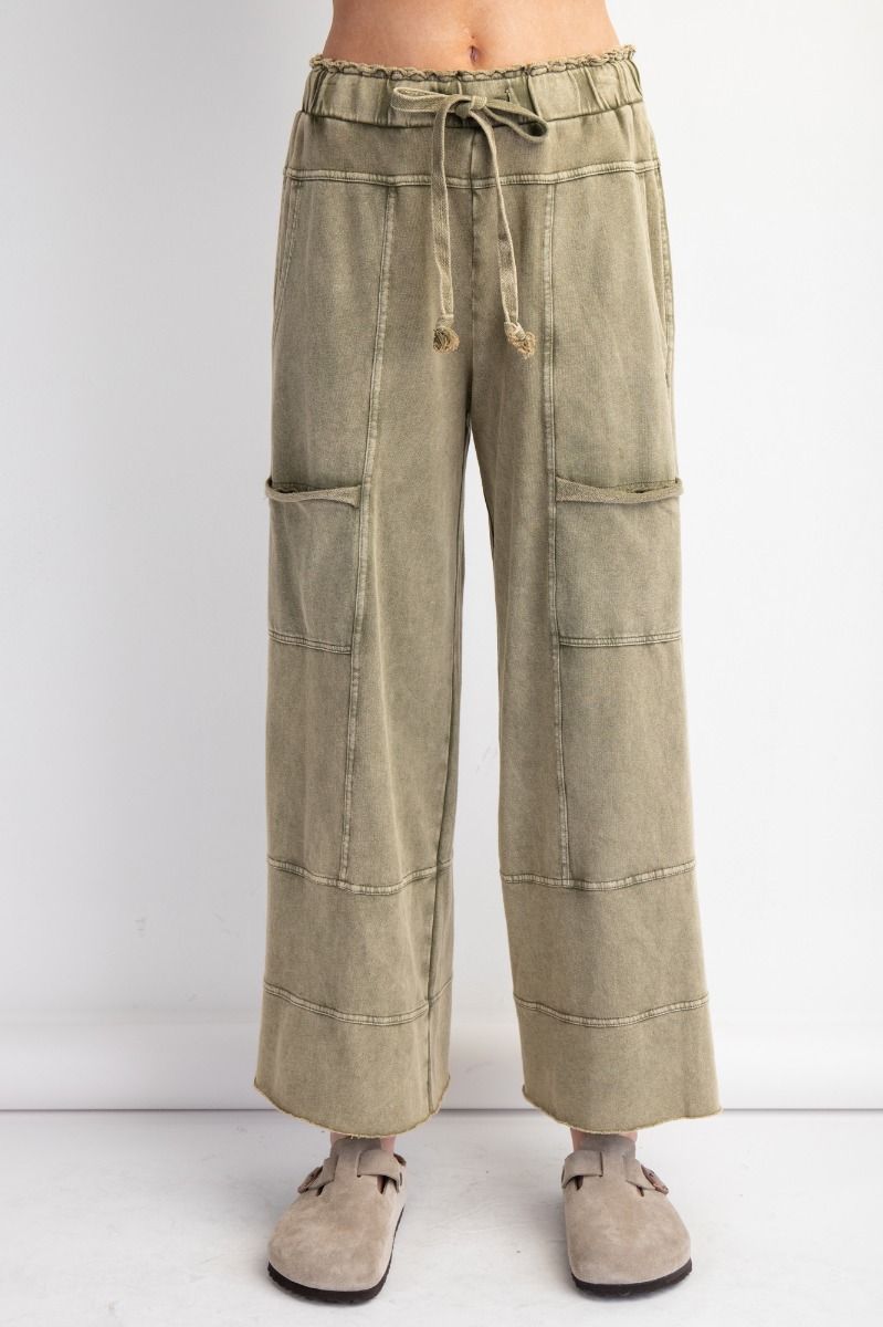 Olive • Mineral Washed Terry Knit Pants