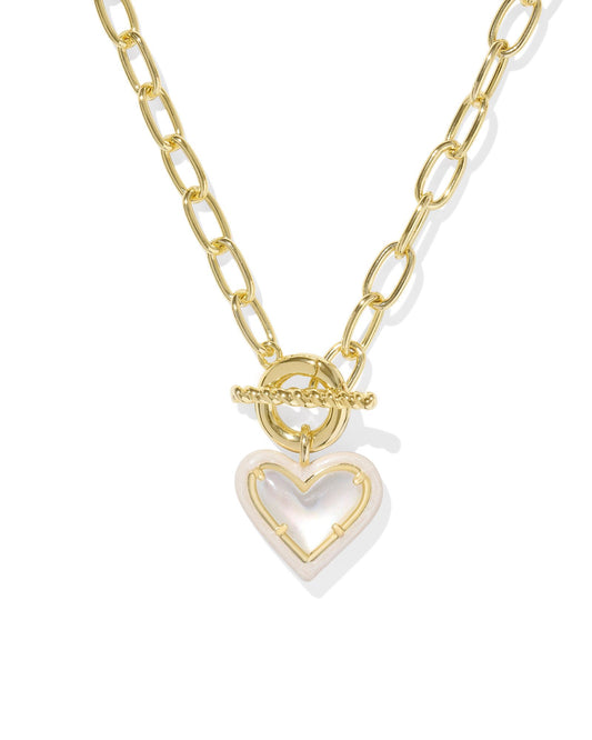 Kendra Scott Ari Heart Enamel Frame Chain Necklace- Gold Ivory Mother of Pearl