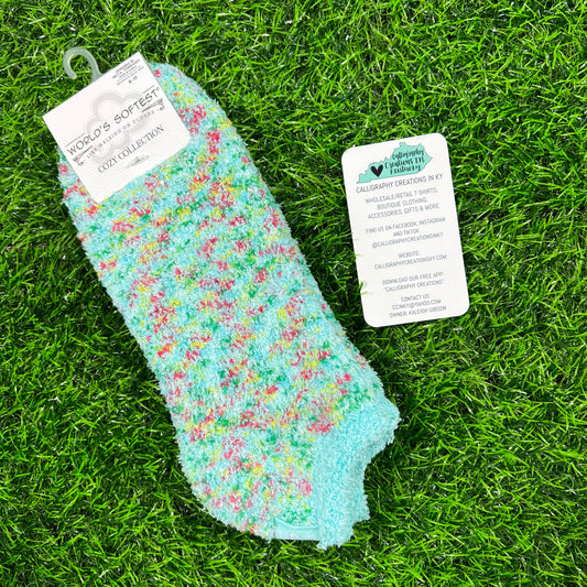 Aqua Blue Confetti Cozy Low | World’s Softest Socks