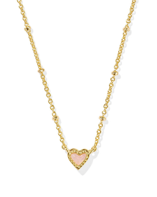 Kendra Scott Mini Ari Heart Satellite Necklace - Gold Rose Quartz