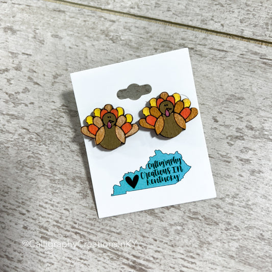 Wood Turkey Stud Earrings