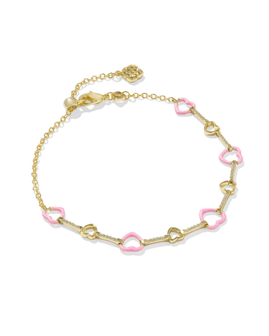 Kendra Scott Haisley Heart Delicate Bracelet - Gold Pink Pearlescent Enamel