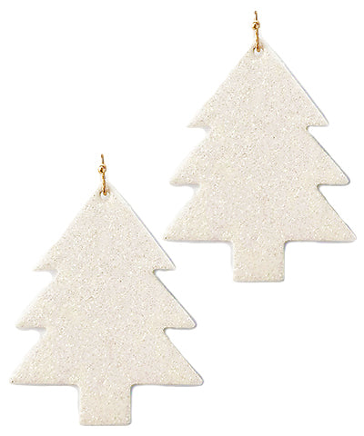 White | Glitter Tree Earrings