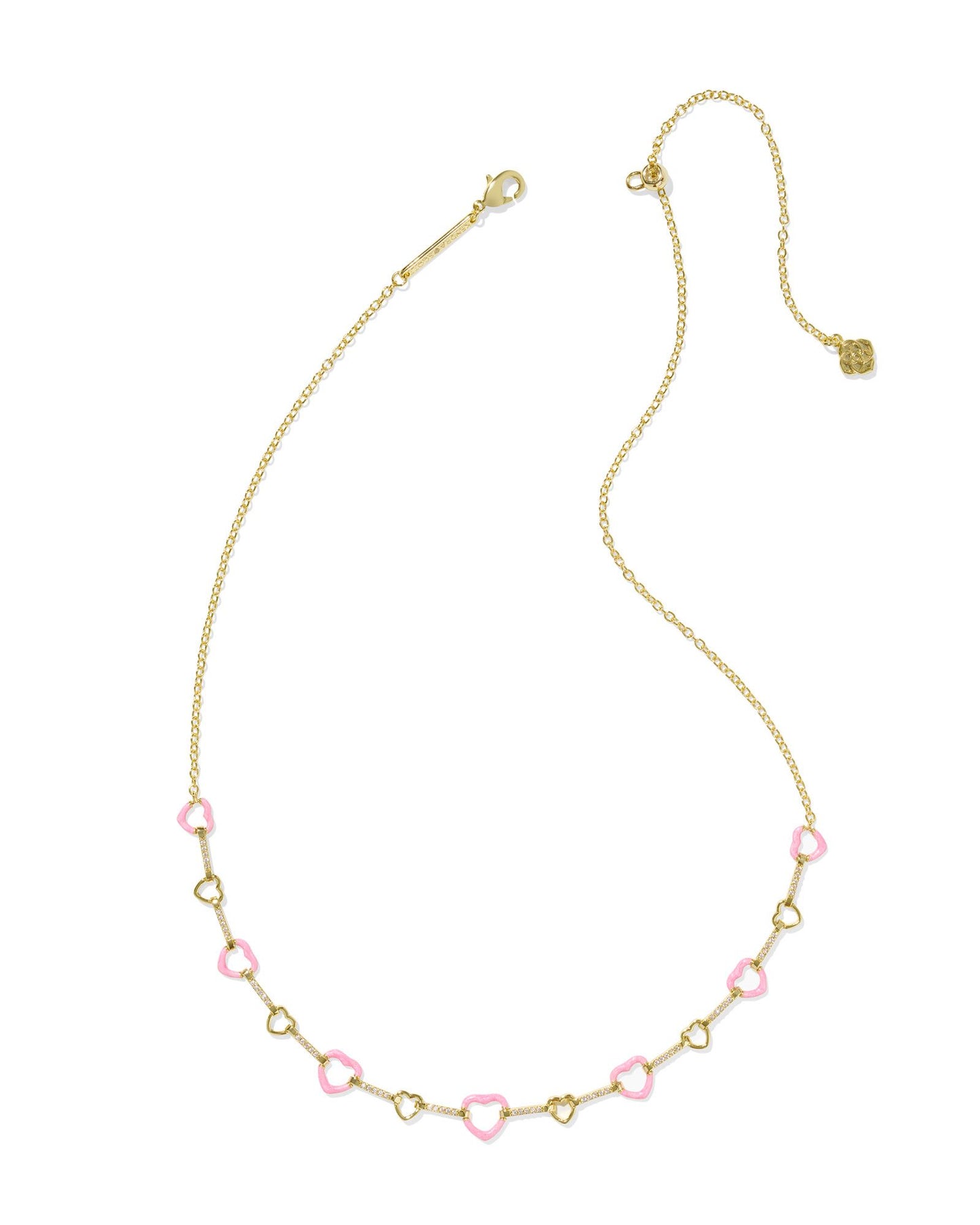 Kendra Scott Haisley Heart Strand Necklace - Gold Pink Pearlescent Enamel