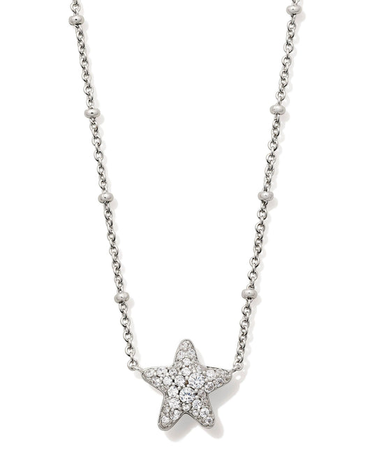 Kendra Scott Jae Star Pave Pendant Necklace - Rhodium White Crystal