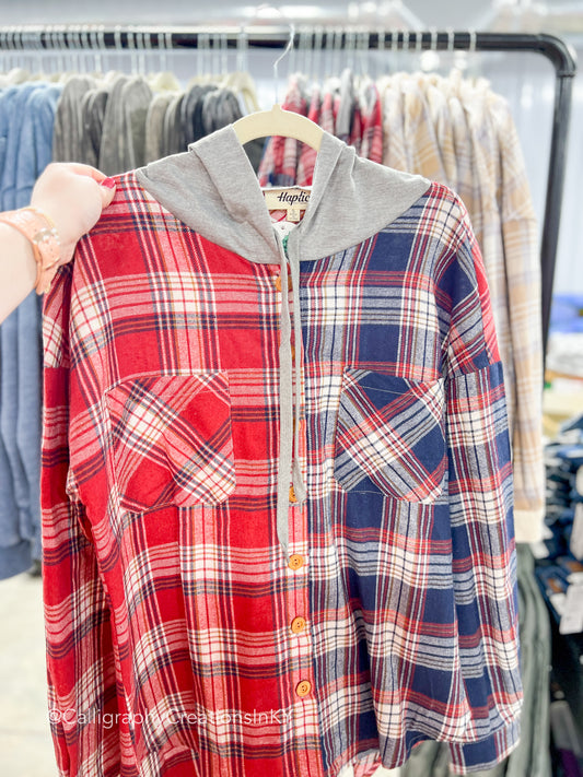 Red/Navy Plaid Hooded Long Sleeve - DOORBUSTER DEAL - FINAL SALE