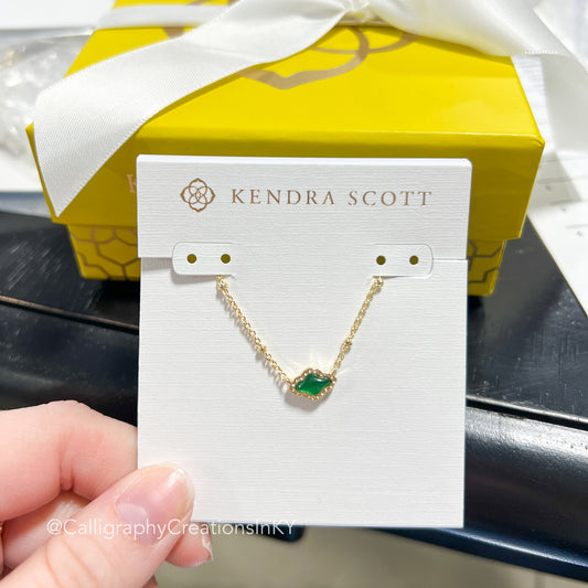 Kendra Scott Mini Abbie Satellite Short Pendant Necklace  - Gold Green Illusion