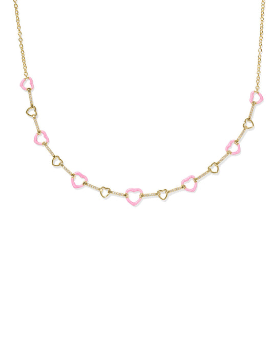 Kendra Scott Haisley Heart Strand Necklace - Gold Pink Pearlescent Enamel