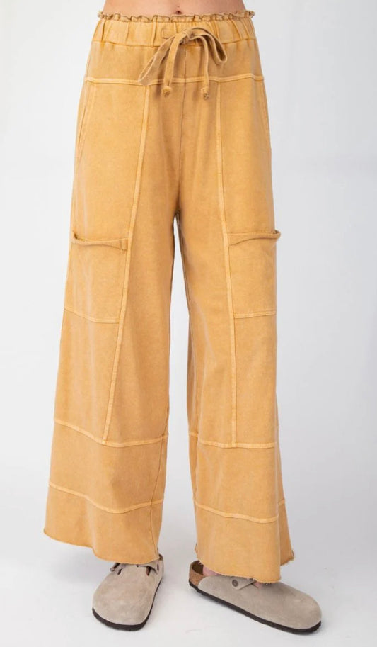 Dark Camel • Mineral Washed Terry Knit Pants