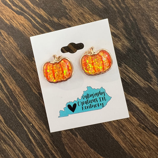 Epoxy Glitter Pumpkin Stud Earrings