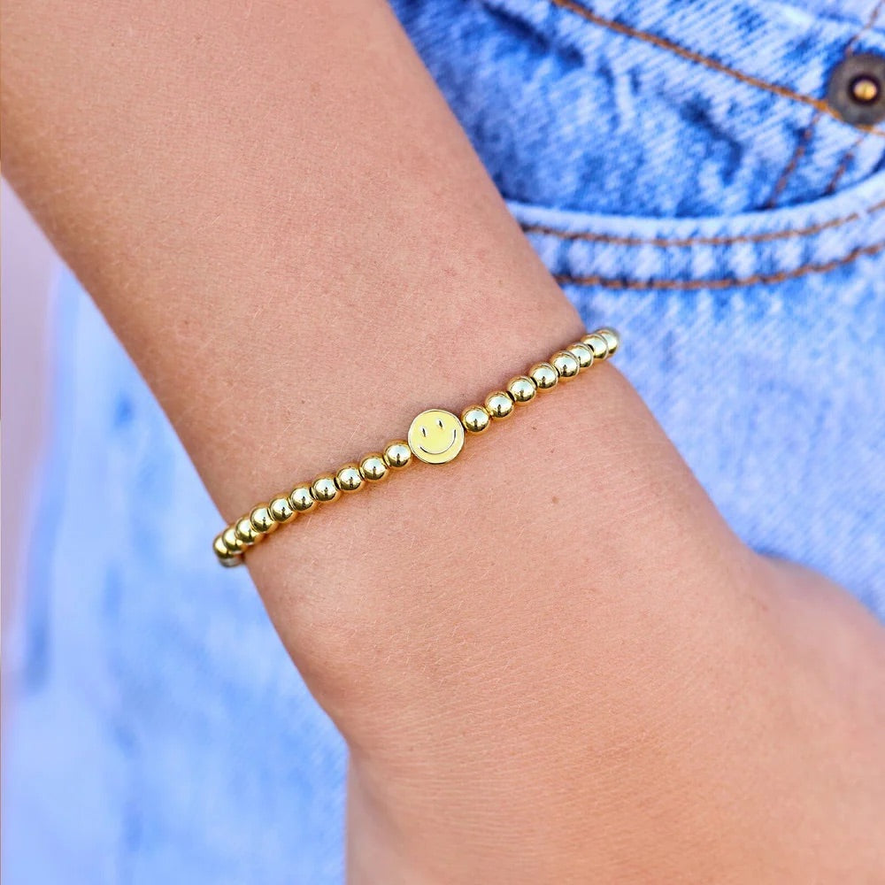 Happy Face Gold Bead Stretch | Pura Vida Bracelet