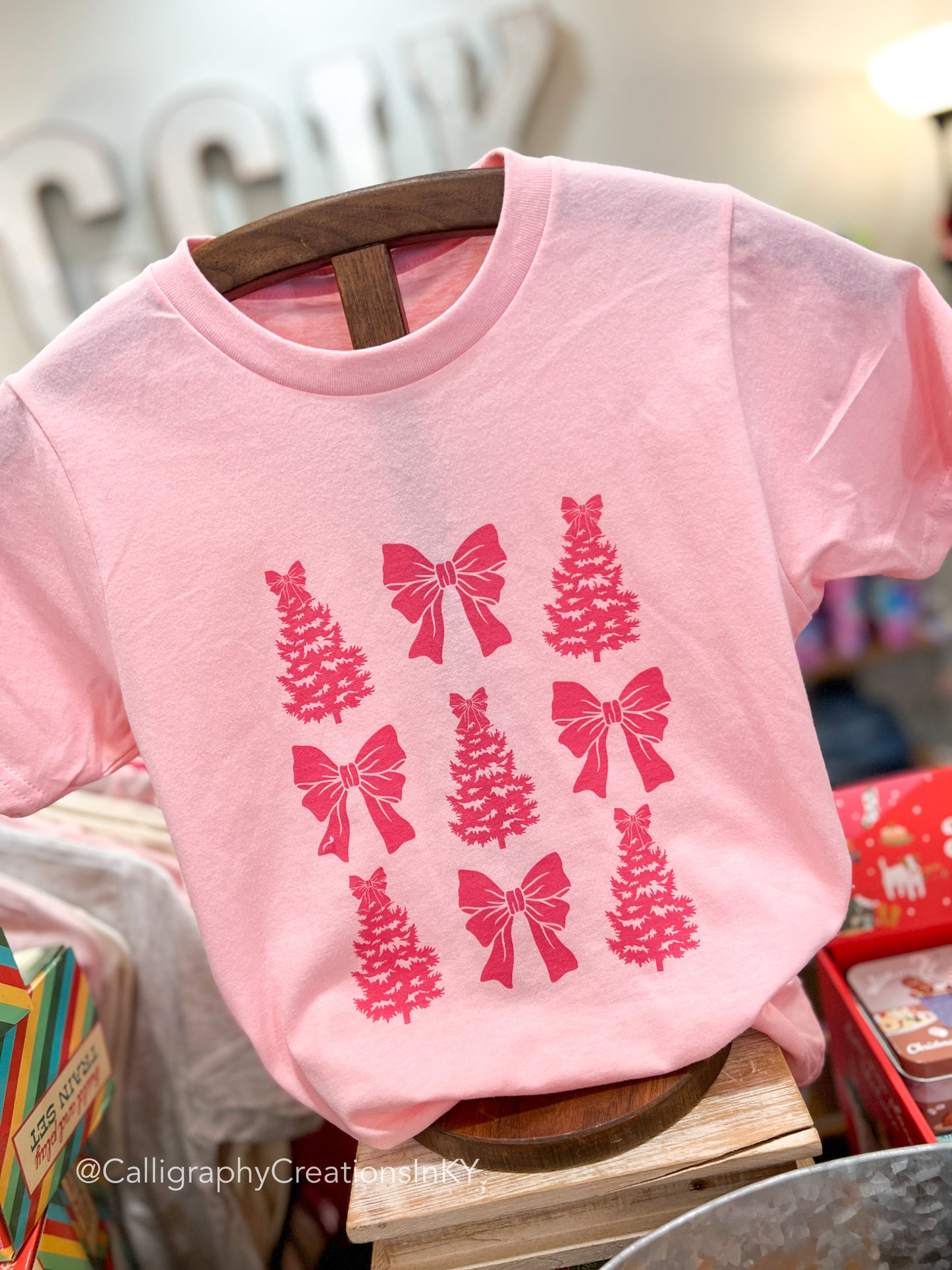 YOUTH Pink Bows Trees Tee