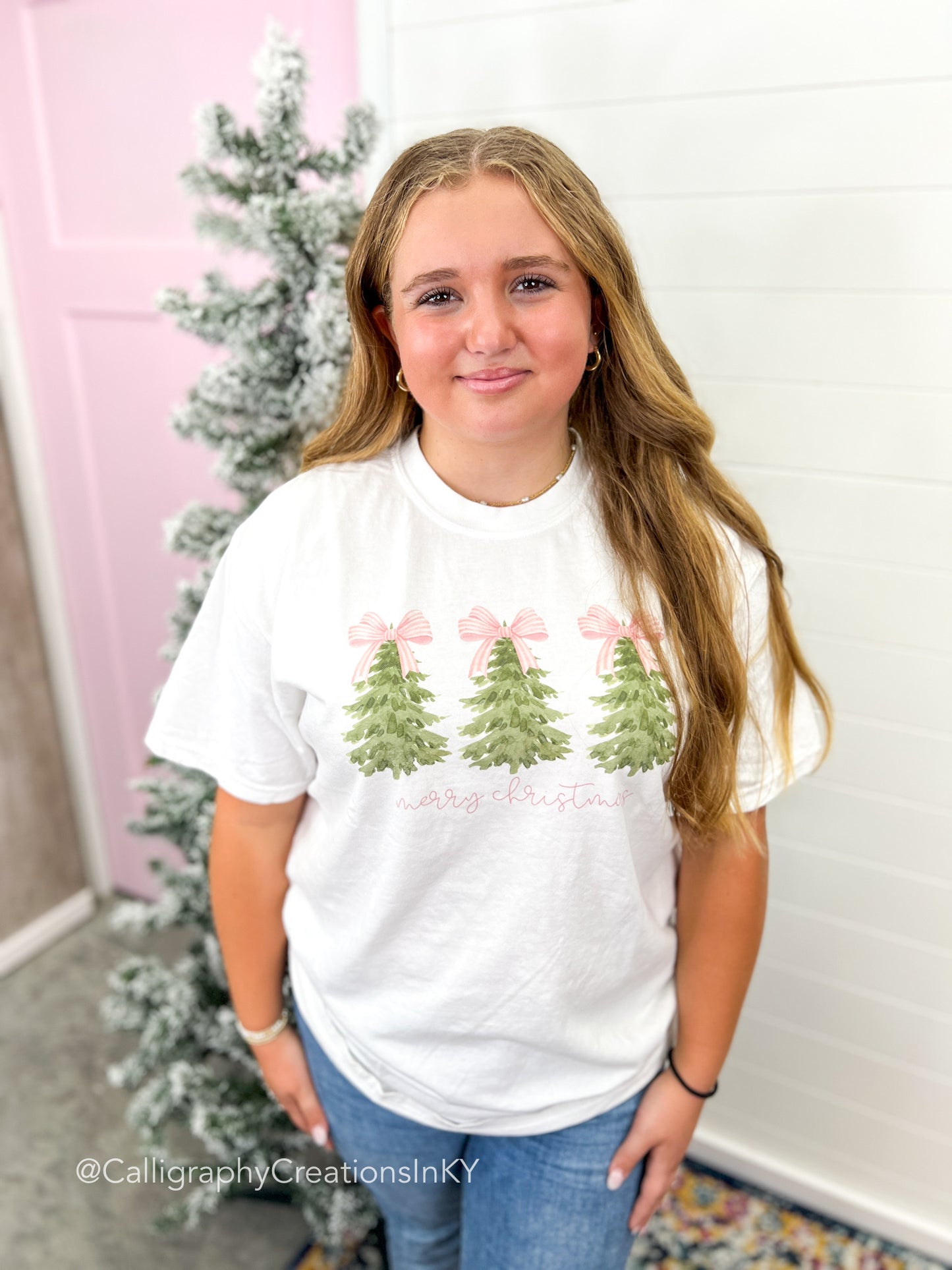 Merry Christmas Bow Trees Tee