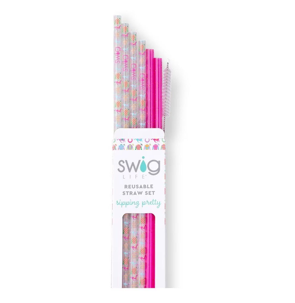 Go Baby Go + Pink Glitter Swig Reusable Straw Set