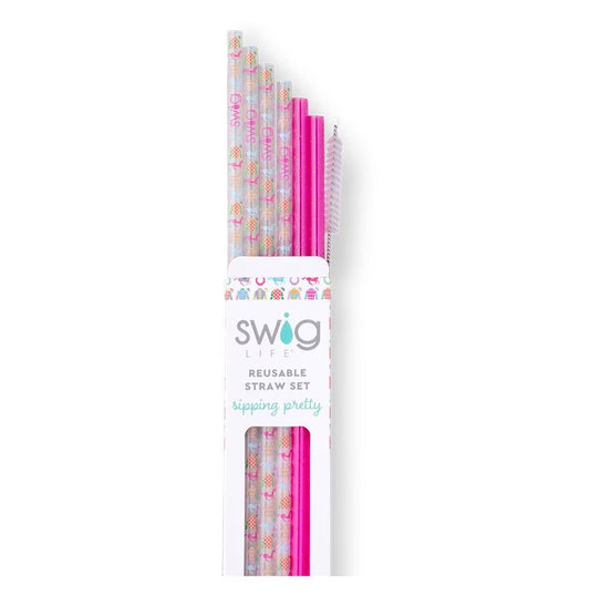 Go Baby Go + Pink Glitter Swig Reusable Straw Set