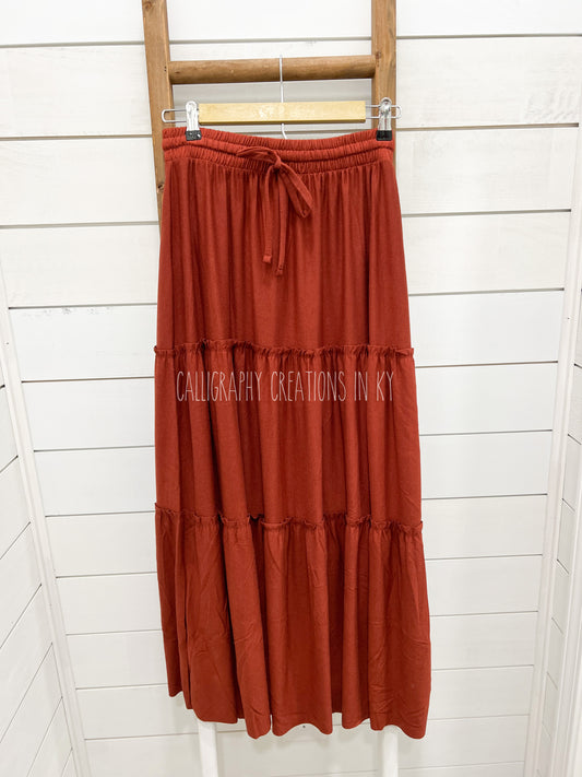 Rust Comfy Ruffle Maxi Skirt