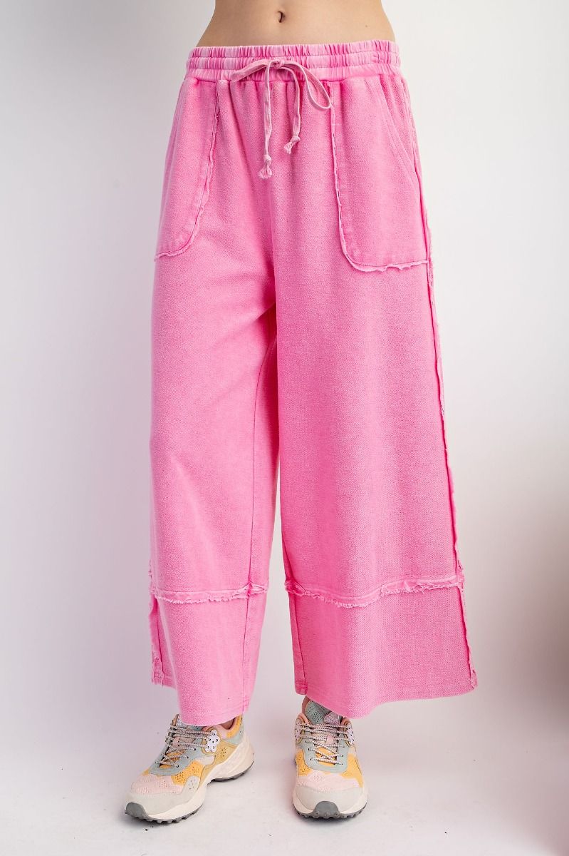 Hot Pink • Mineral Washed Terry Knit Palazzo Pants