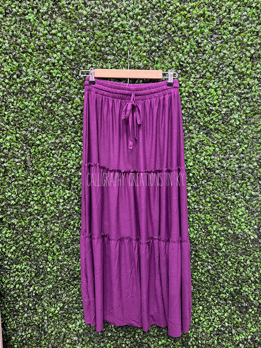 Eggplant Comfy Ruffle Maxi Skirt