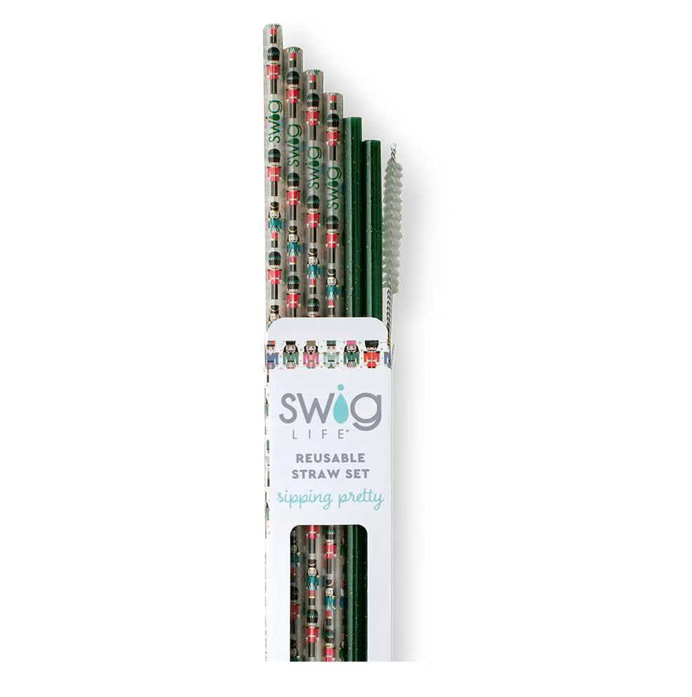 Classic Nutcracker + Green Glitter Swig Reusable Straw Set