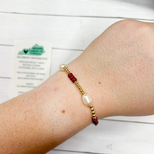 Maroon School Spirit Pearl Poppi Beaded Blondes Bracelet