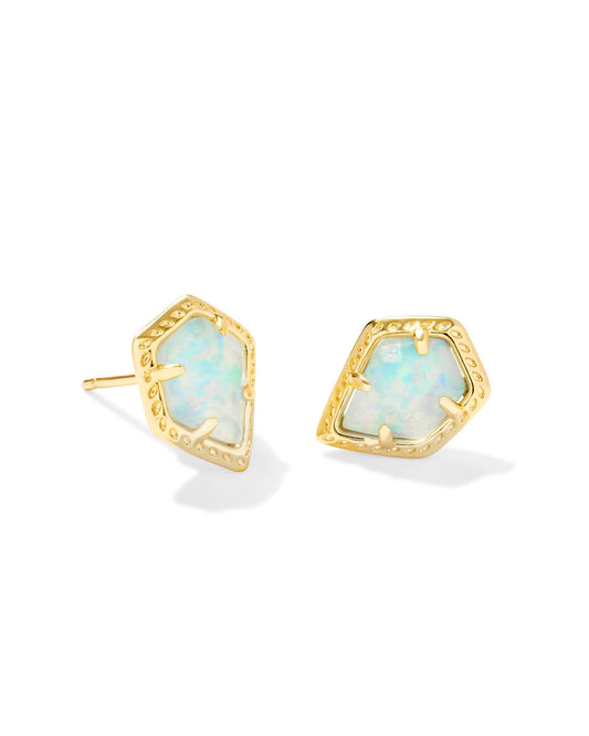 Kendra Scott Framed Tess Stud Earrings - Gold Luster Light Blue Opal