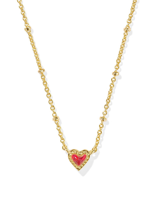 Kendra Scott Mini Ari Heart Satellite Necklace - Gold Red Kyocera Opal