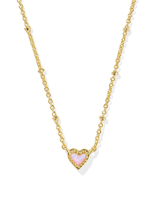 Kendra Scott Mini Ari Heart Satellite Necklace - Gold Bubblegum Pink Opal