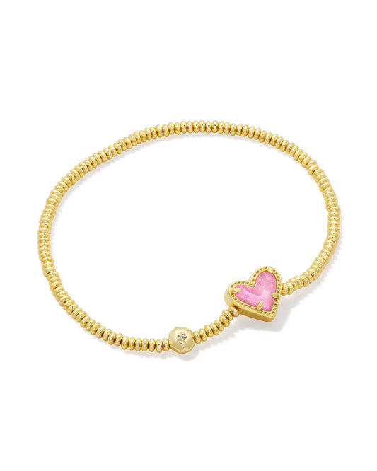 Kendra Scott Ari Heart Stretch Bracelet - Gold Pink Iridescent Glitter Glass