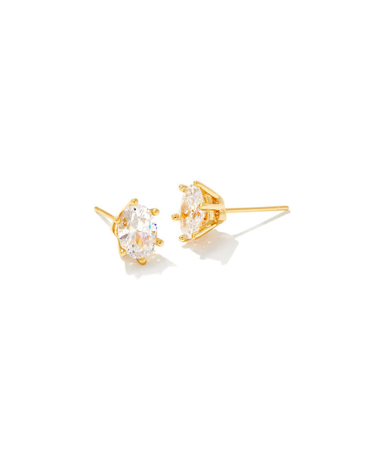 Kendra Scott Cailin Crystal Stud Earrings - Gold Metal White Cubic Zirconium